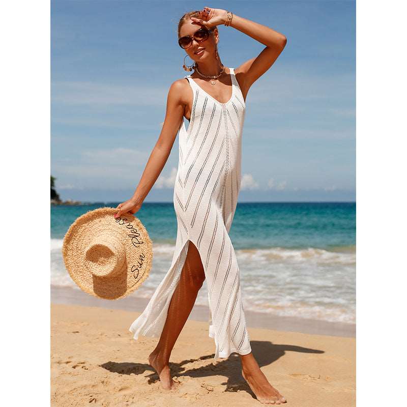 Backless V-neck knitted beach dress