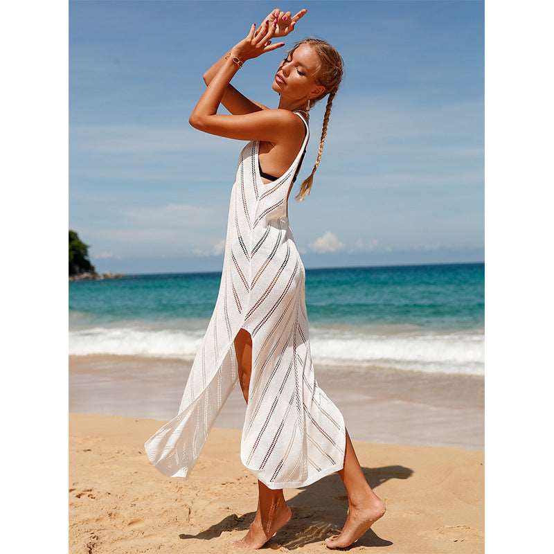 Backless V-neck knitted beach dress