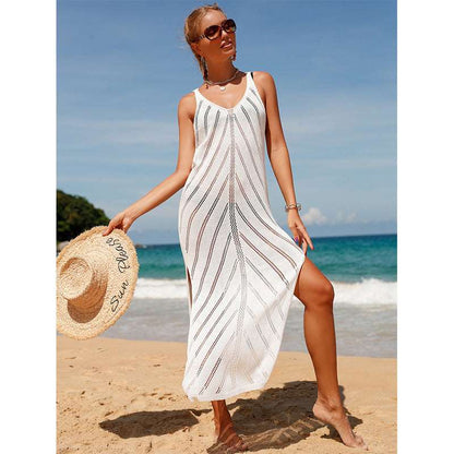 Backless V-neck knitted beach dress