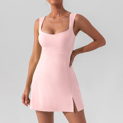 Sports dress with slit and padded support