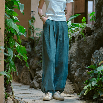 Linen blend loose fit trousers