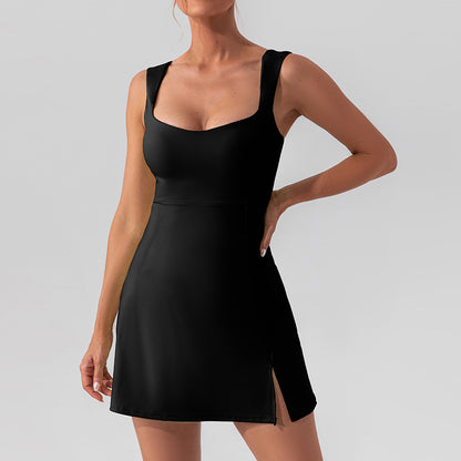 Sports dress with slit and padded support