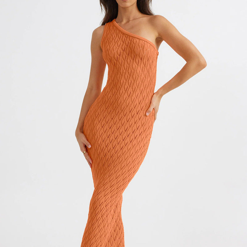 One shoulder knitted dress