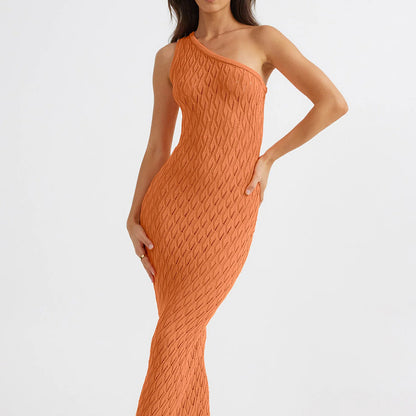 One shoulder knitted dress