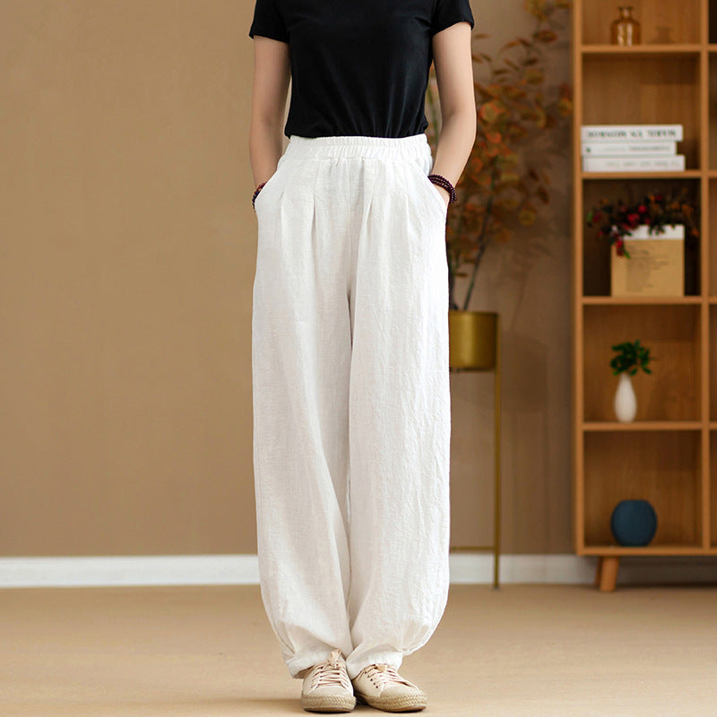 Linen blend loose fit trousers