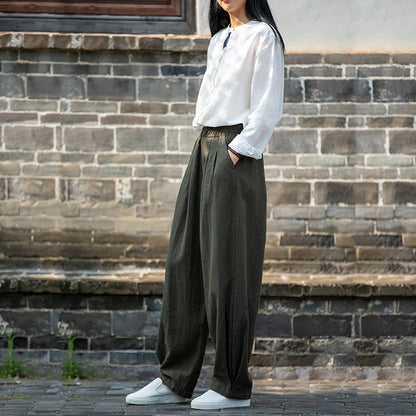 Linen blend loose fit trousers