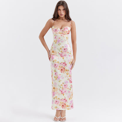 Printed maxi dress with lace trim