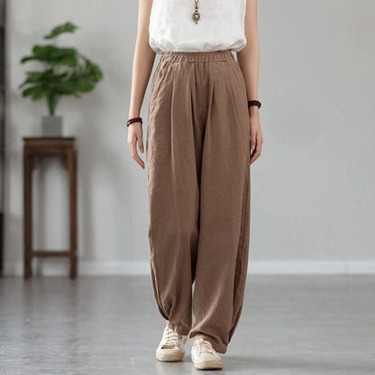 Linen blend loose fit trousers