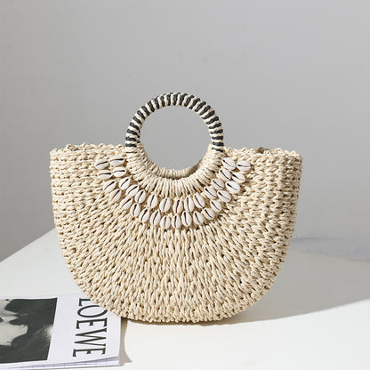 Sea shell straw hand bag