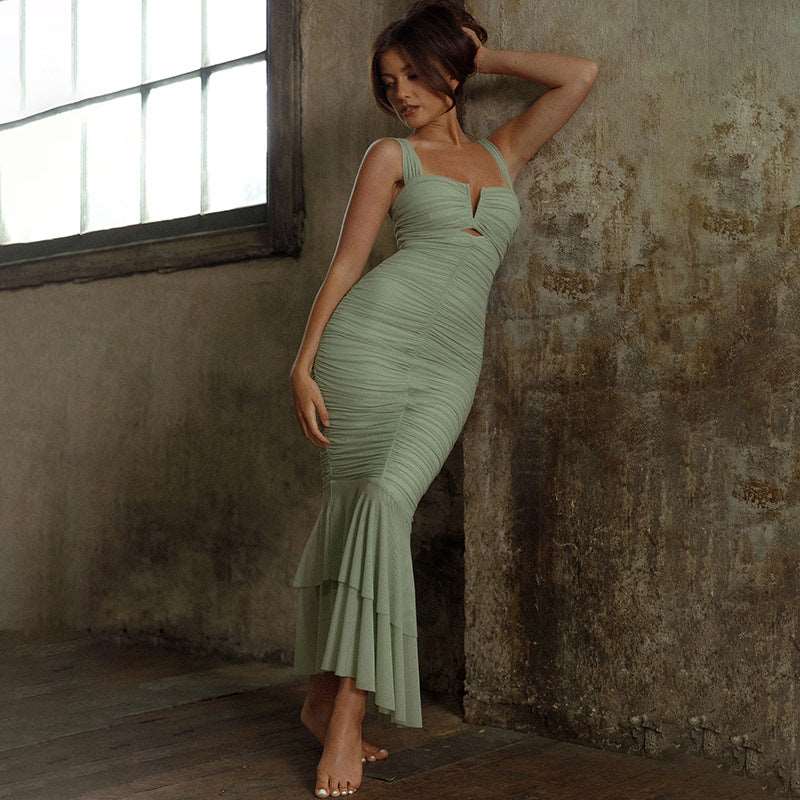 Cut out front fishtail maxi dress