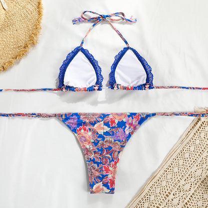 Printed bikini set with lace detail