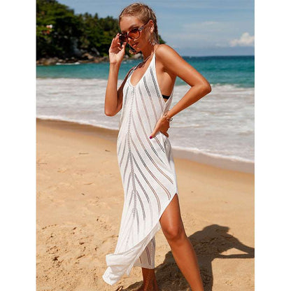 Backless V-neck knitted beach dress