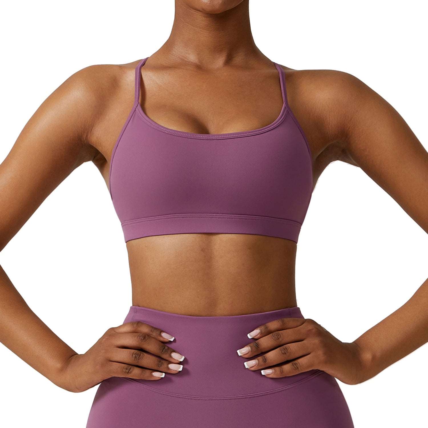 Cross back spaghetti strap sports bra