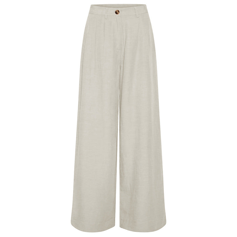 Linen blend straight leg trousers