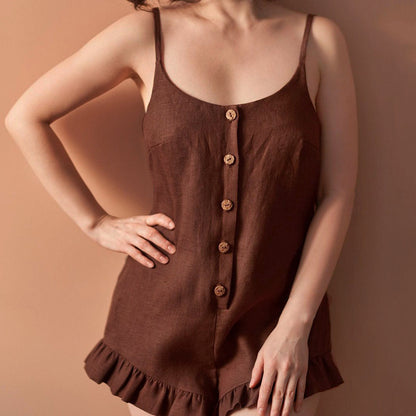 Linen blend romper