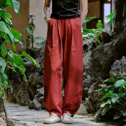 Linen blend loose fit trousers