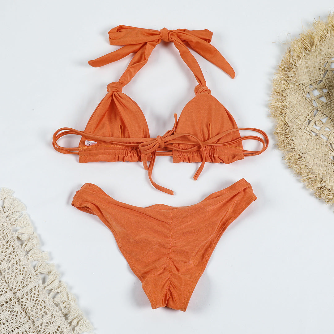 Knotted ruffle bikini set