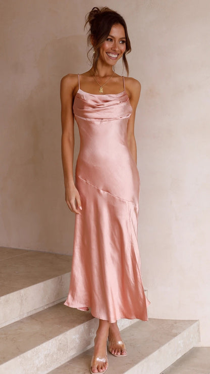 Satin dress with side split