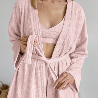 Three piece top and shorts set with robe