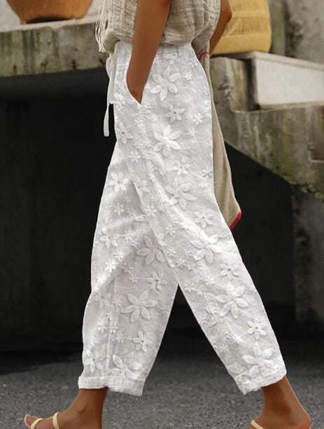 Embroidered cotton trousers