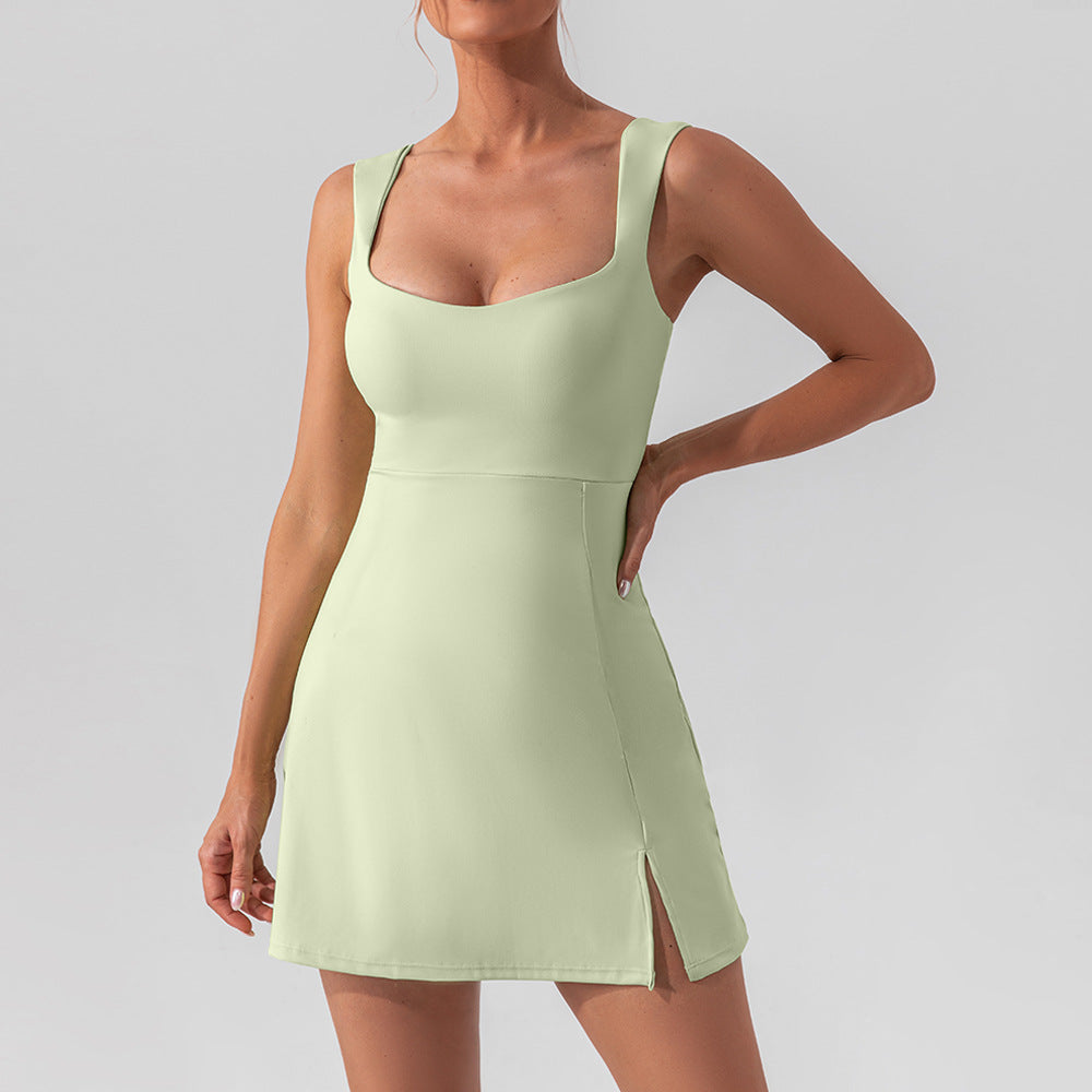 Sports dress with slit and padded support