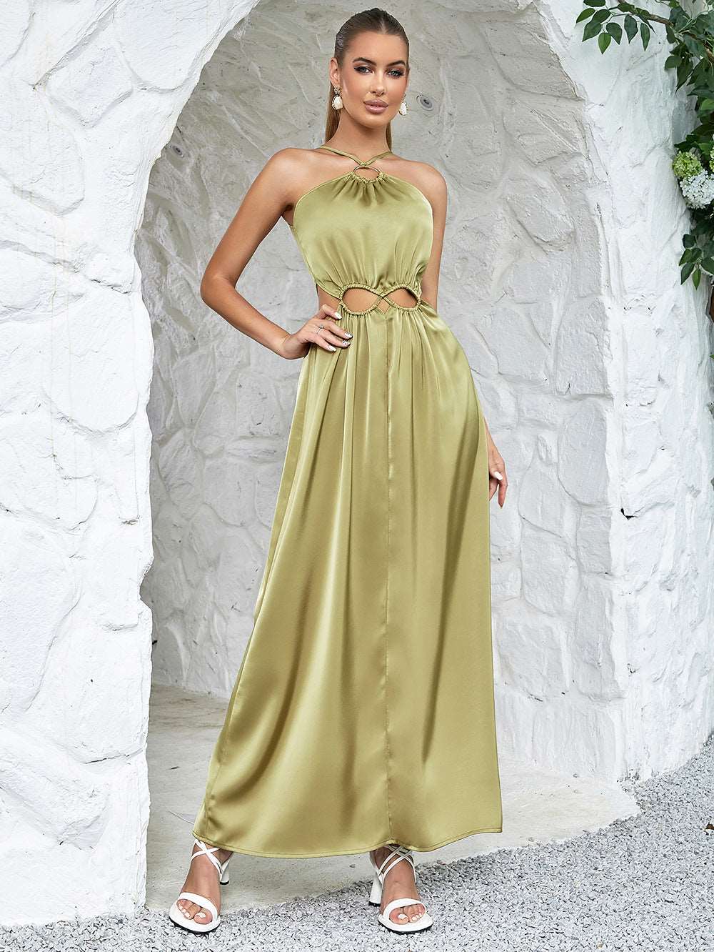 Cut out satin maxi dress