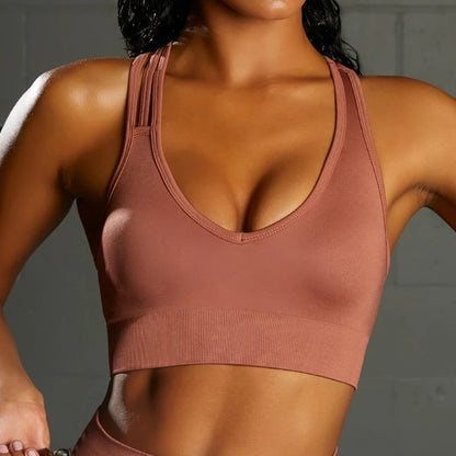 Asymmetric cross back push up sports bra