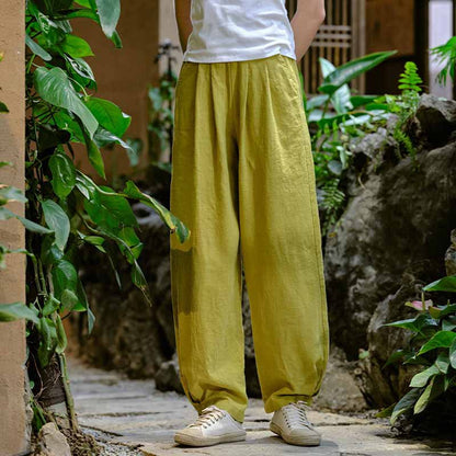 Linen blend loose fit trousers