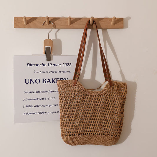 Hand woven straw bag