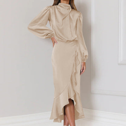 Full sleeve satin dress with ruffles