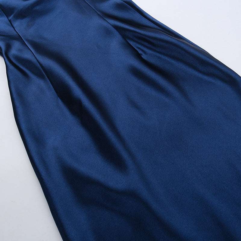 Backless halterneck satin dress