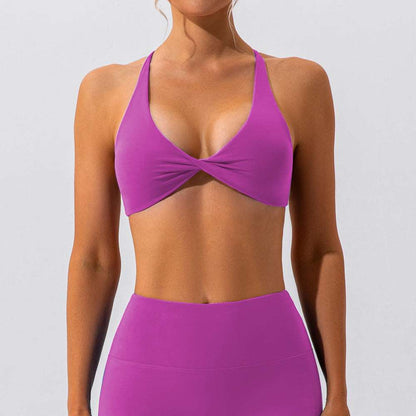 Cross back twisted front sports bra