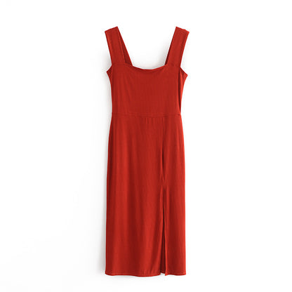 Square neck dress with side slit