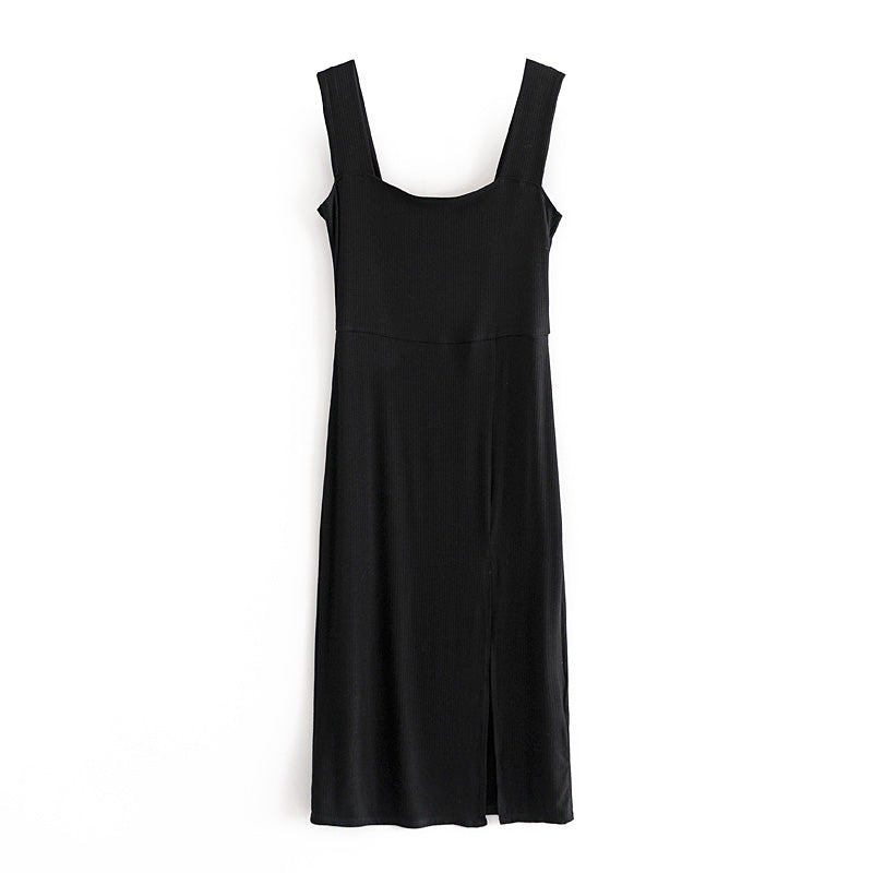 Square neck dress with side slit