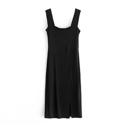 Square neck dress with side slit