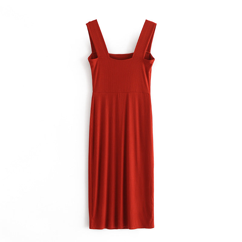 Square neck dress with side slit