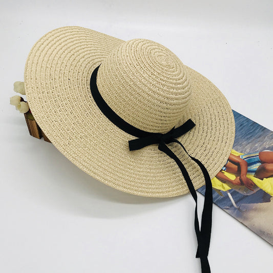 Straw Hat with black ribbon bow