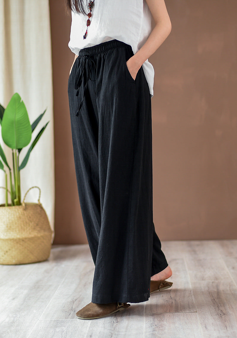 Linen blend wide leg trousers