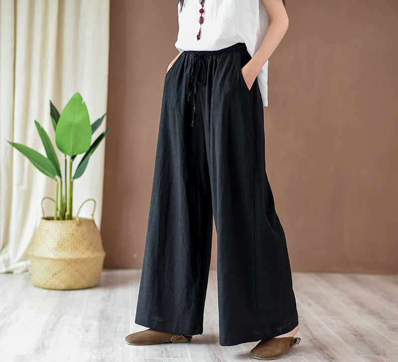 Linen blend wide leg trousers