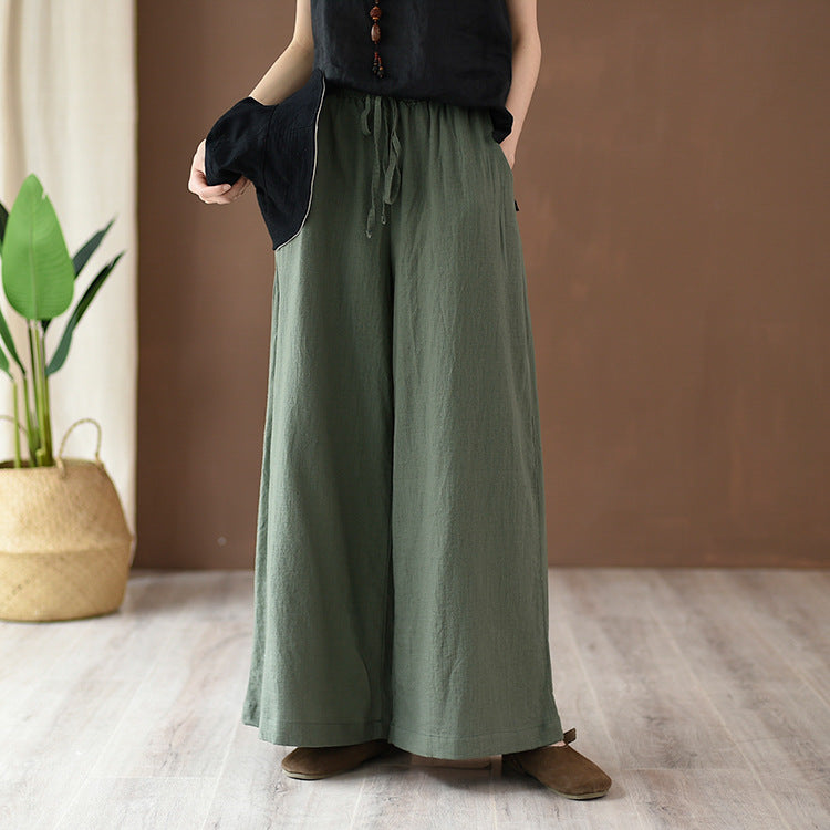 Linen blend wide leg trousers