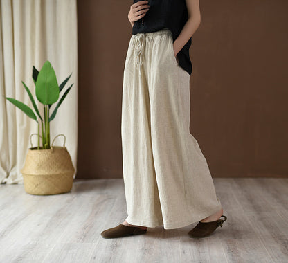 Linen blend wide leg trousers