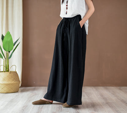 Linen blend wide leg trousers