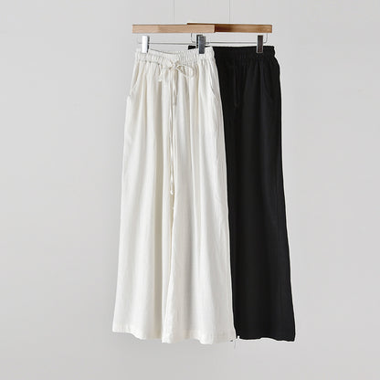 Linen blend wide leg trousers