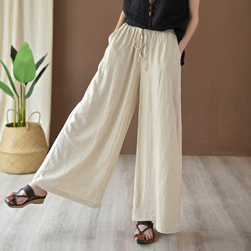 Linen blend wide leg trousers