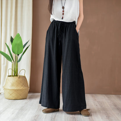 Linen blend wide leg trousers