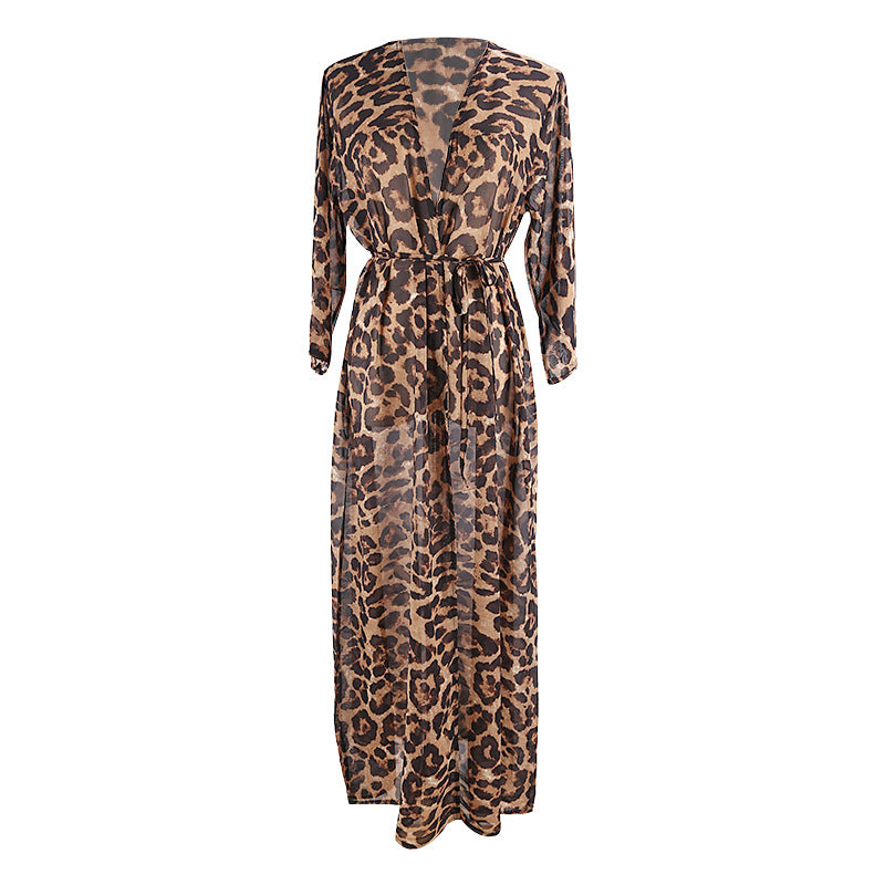 Leopard print chiffon beach cover up