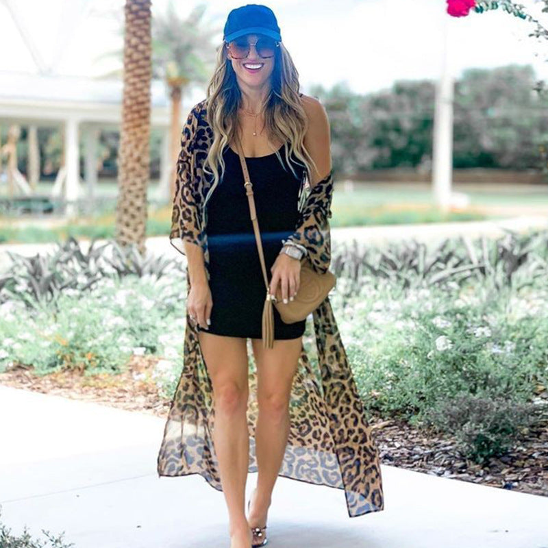 Leopard print chiffon beach cover up