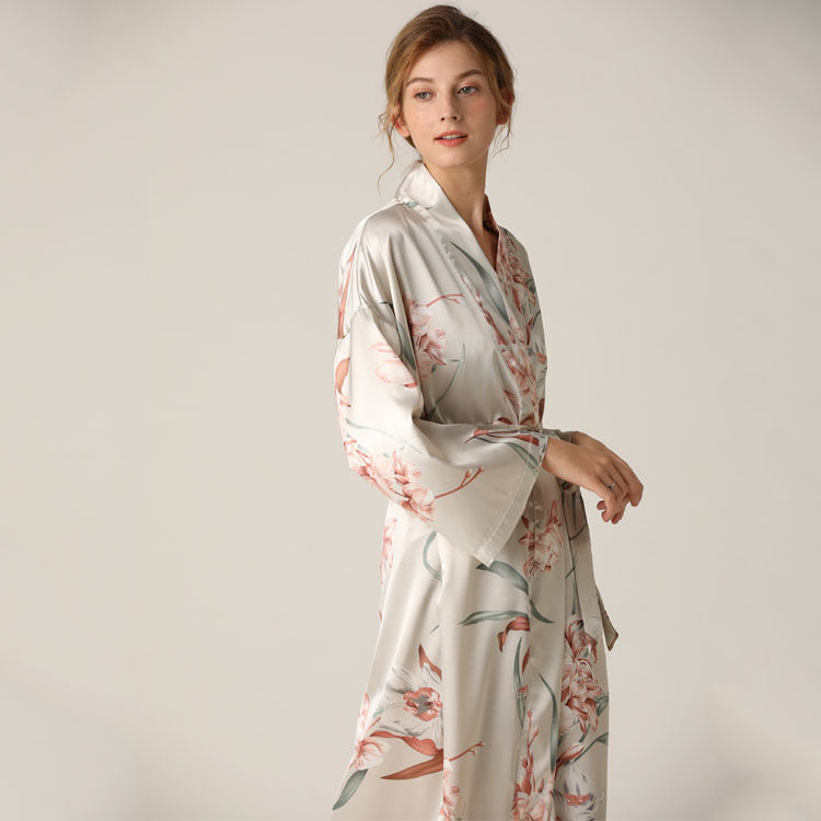 Three piece printed satin loungewear set