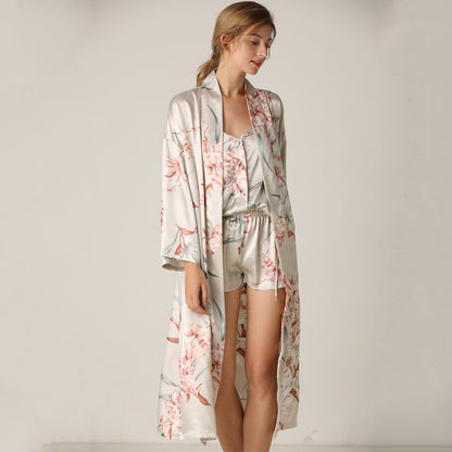 Three piece printed satin loungewear set