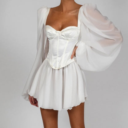 Chiffon Dress with satin corset top